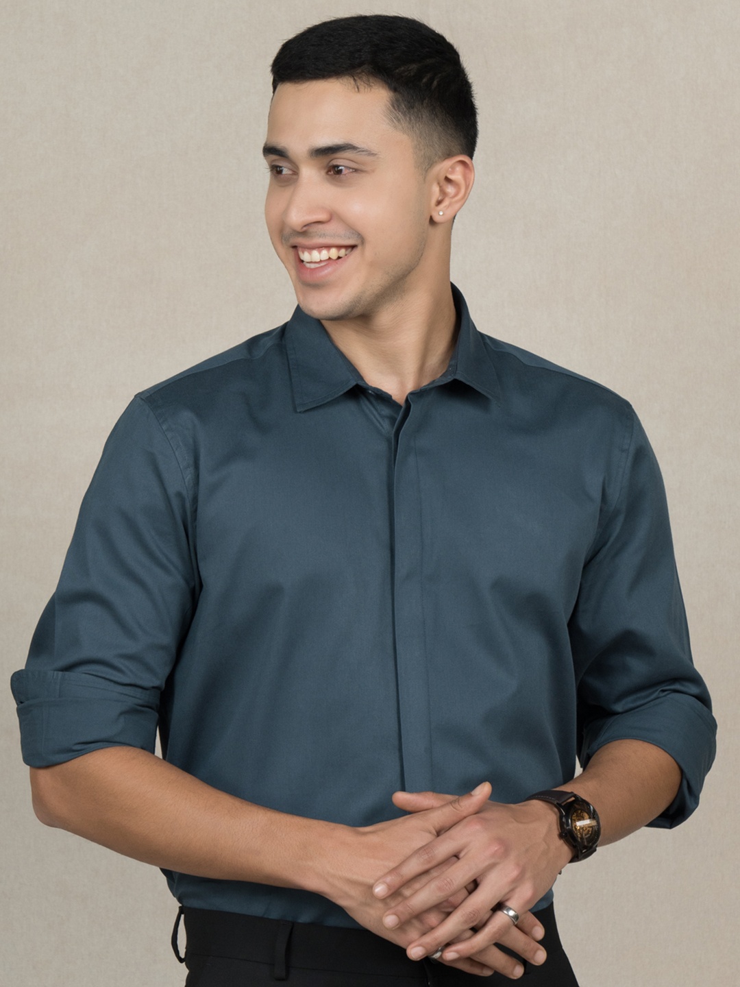 

Wellbi Premium Slim Fit Long Sleeves Pure Cotton Formal Shirt, Teal