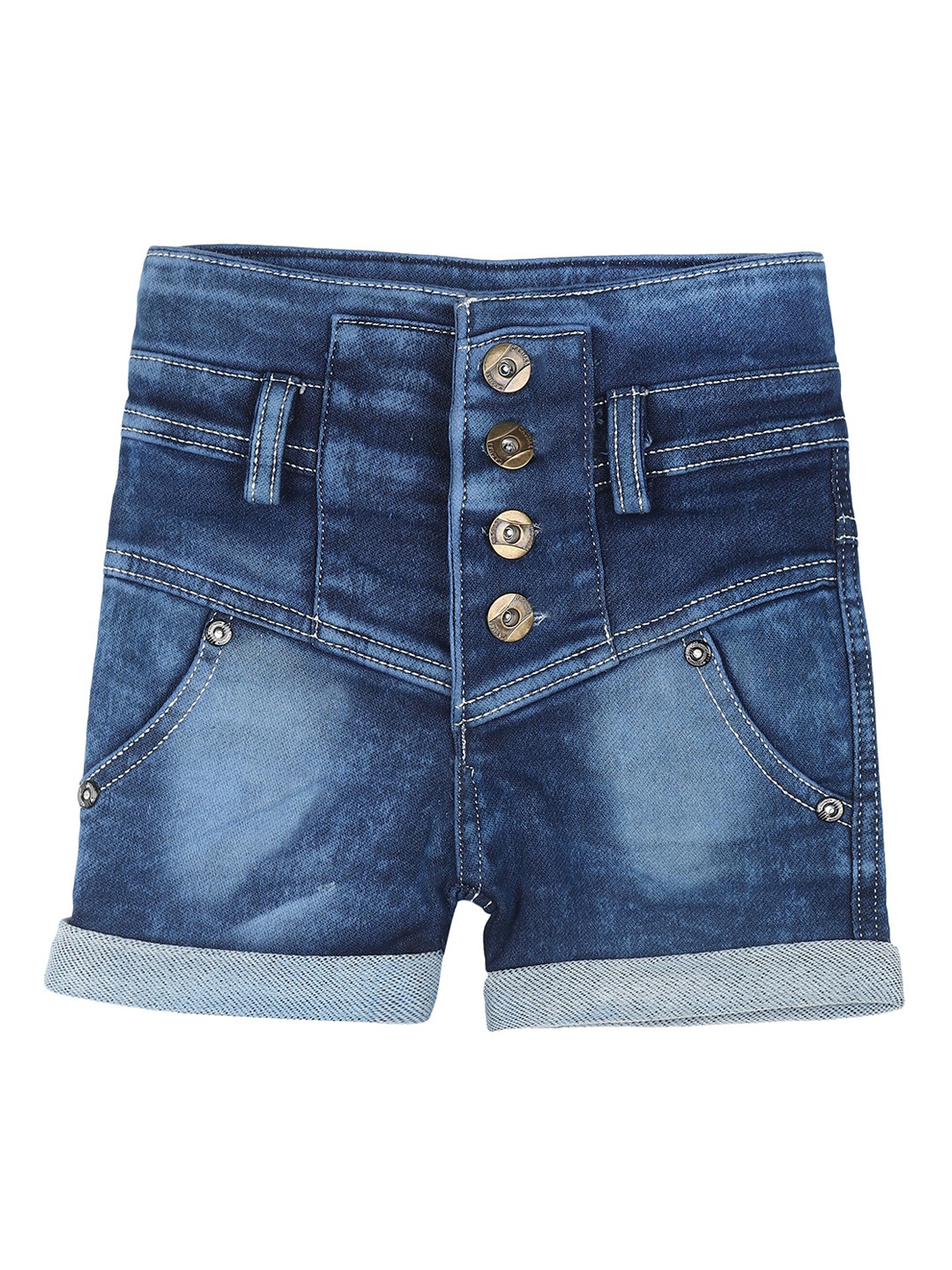

BAESD Girls Blue Washed Slim Fit High-Rise Denim Shorts