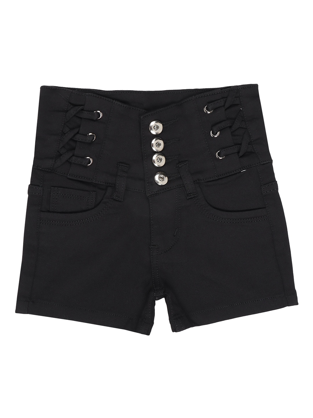 

BAESD Girls Black Washed Slim Fit High-Rise Denim Shorts