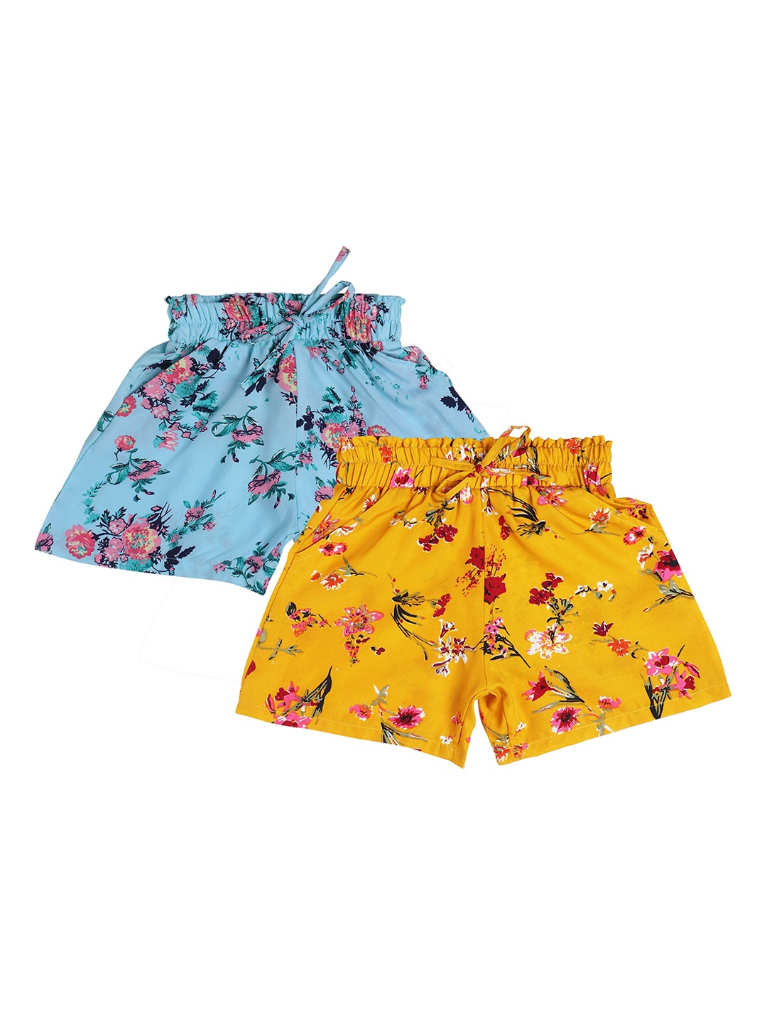 

BAESD Girls Pack Of 2 Floral Printed High-Rise Hotpant Shorts, Blue