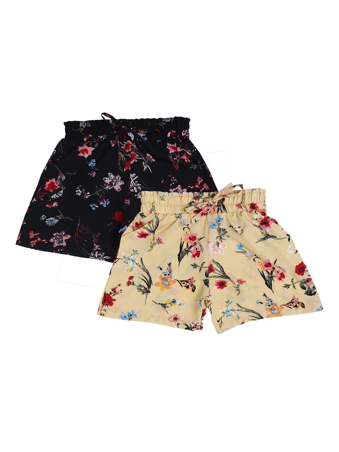 

BAESD Girls Pack Of 2 Floral Printed High-Rise Shorts, Black