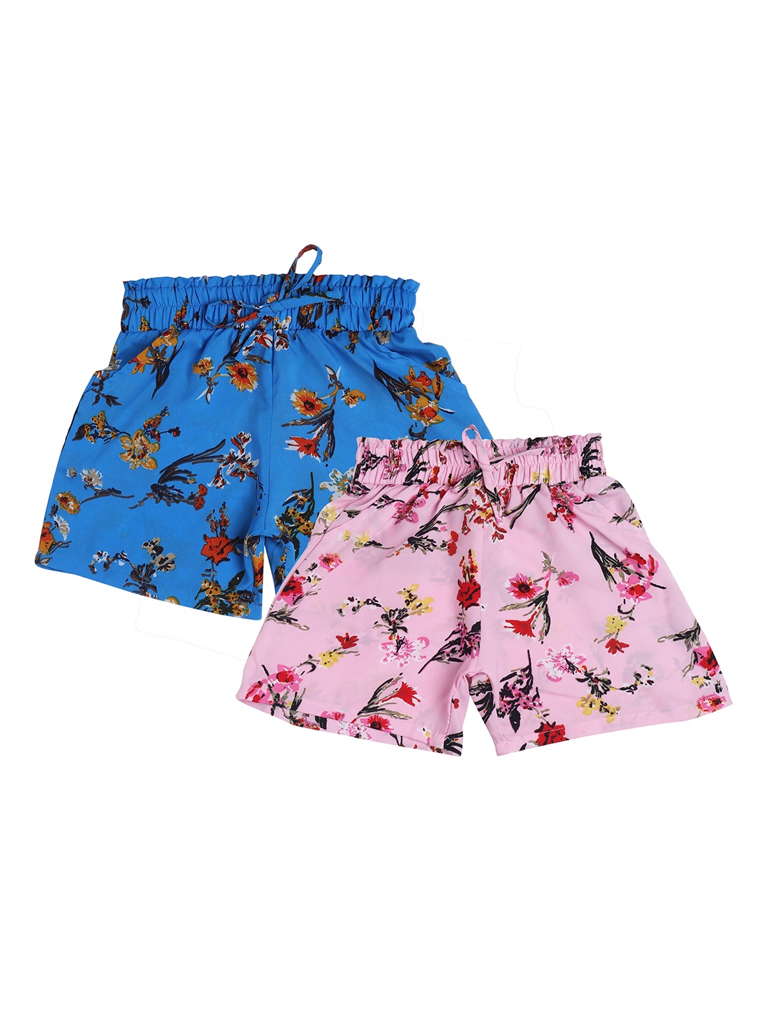 

BAESD Girls Pack Of 2 Floral Printed High-Rise Shorts, Blue