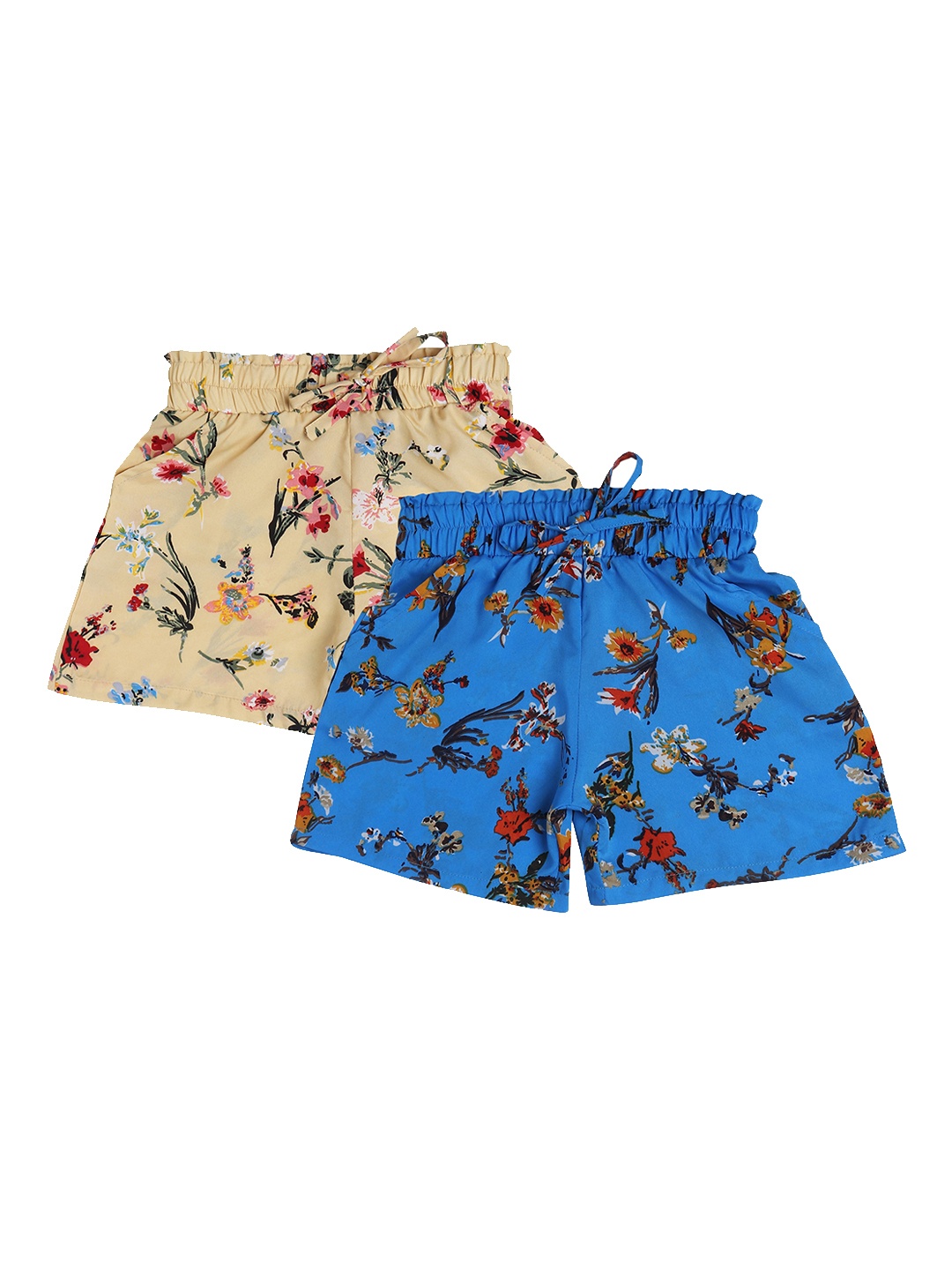 BAESD Girls Pack Of 2 Floral Printed High-Rise Shorts, Beige