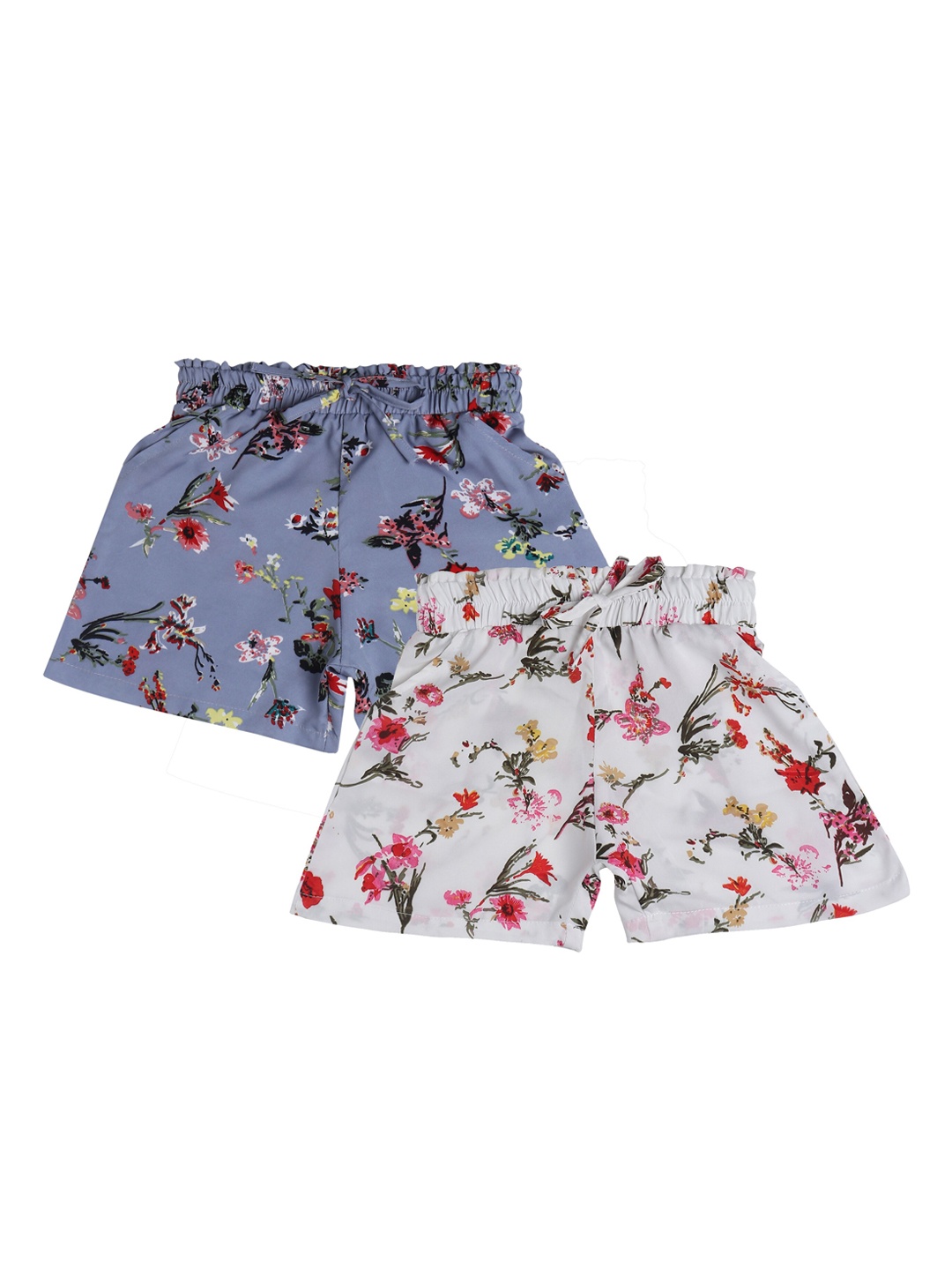 

BAESD Girls Pack Of 2 Floral Printed High-Rise Hot Pant Shorts, Blue