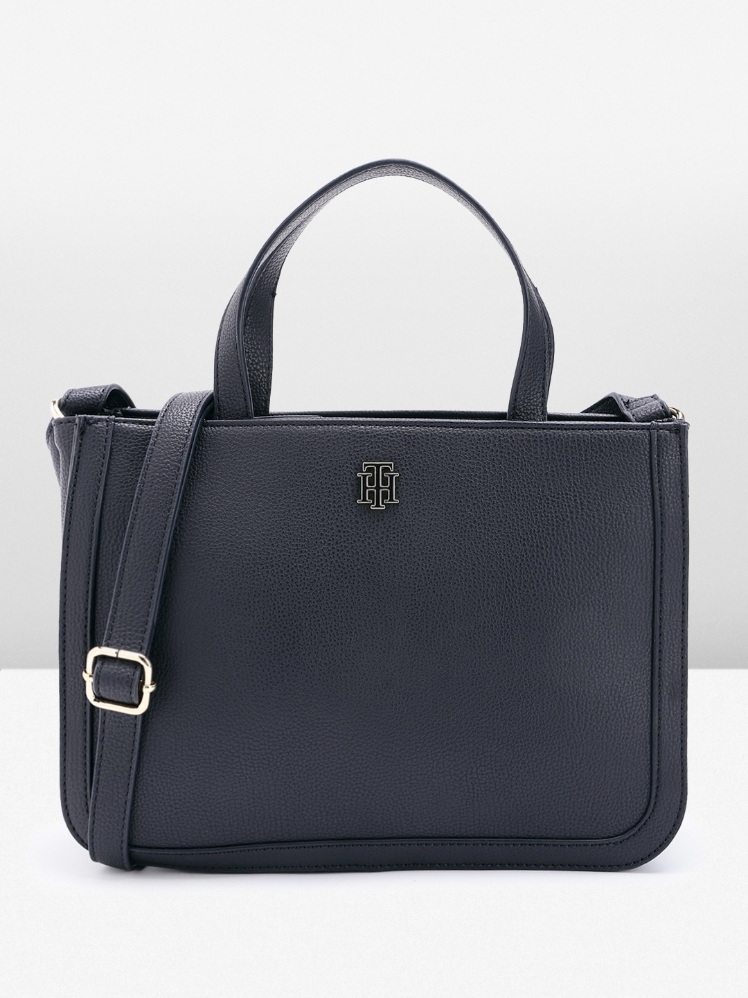 

Tommy Hilfiger Textured PU Structured Handheld Bag, Navy blue