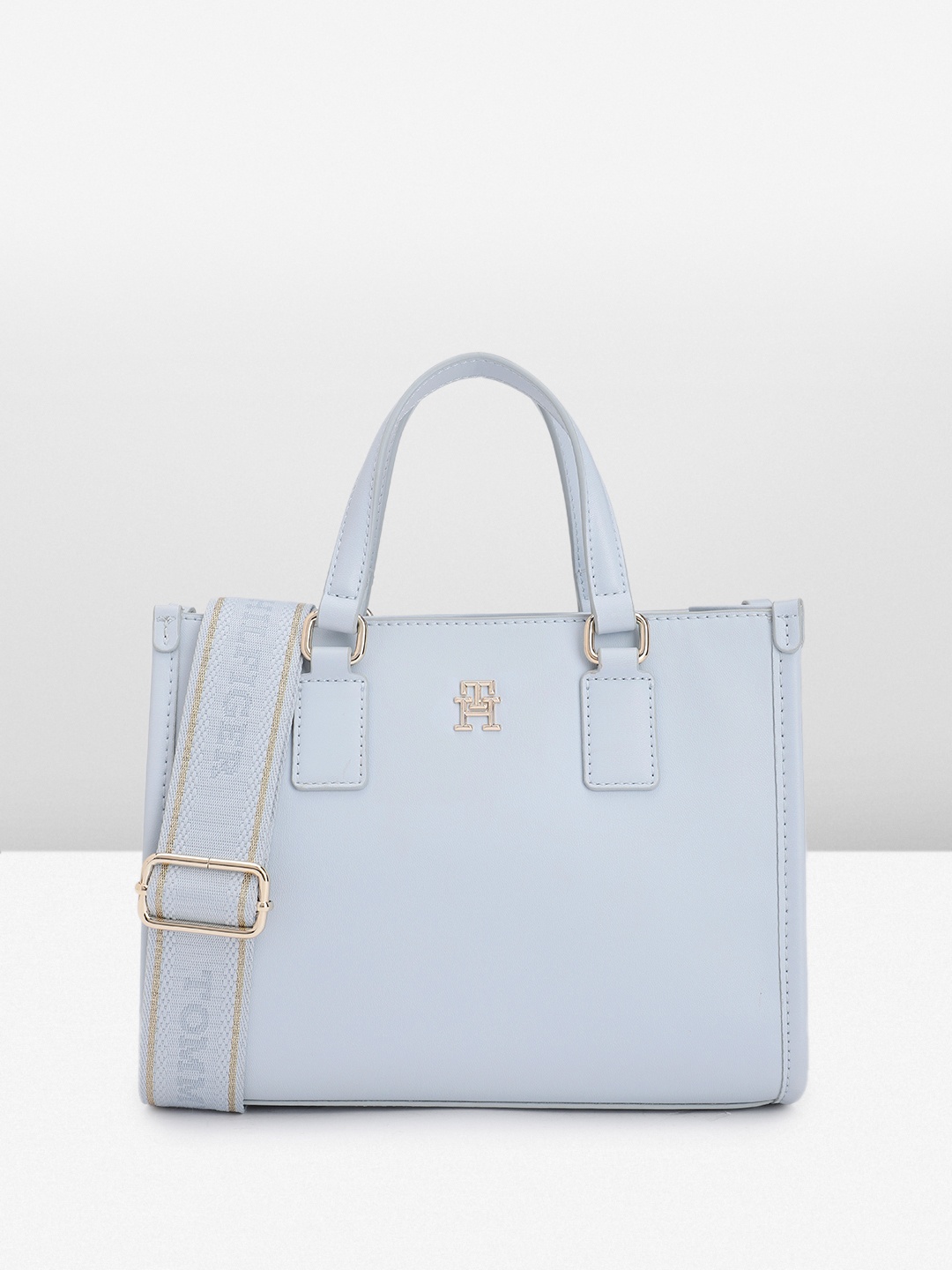 

Tommy Hilfiger Solid PU Structured Handheld Bag, Blue