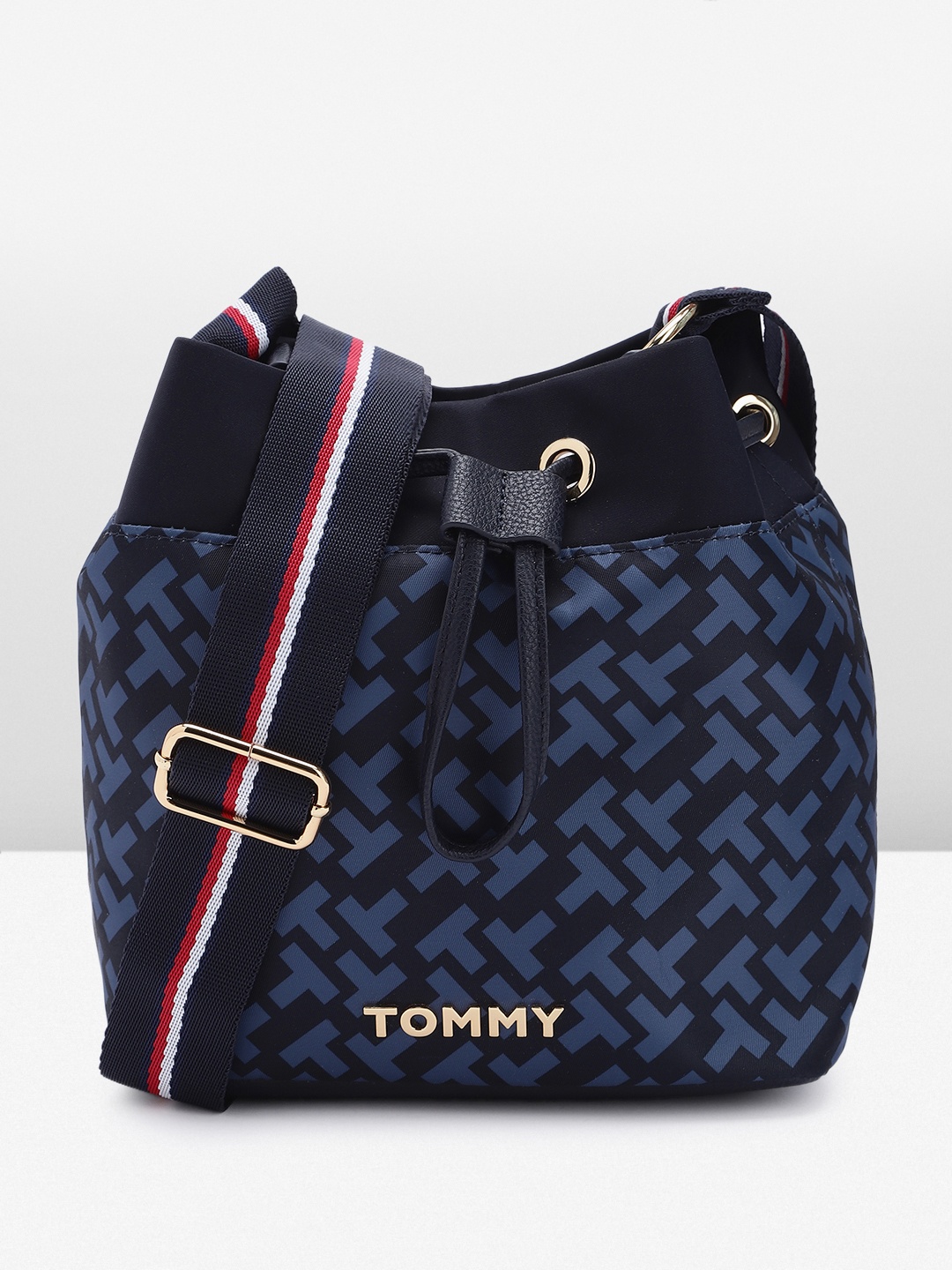 

Tommy Hilfiger Brand Logo Print Structured Sling Bag, Navy blue