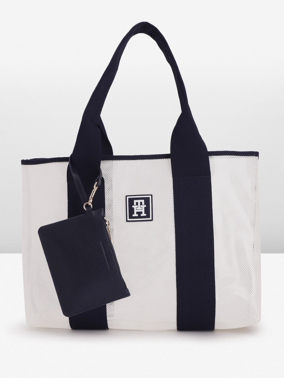 

Tommy Hilfiger Textured Oversized Shopper Tote Bag with Pouch, White