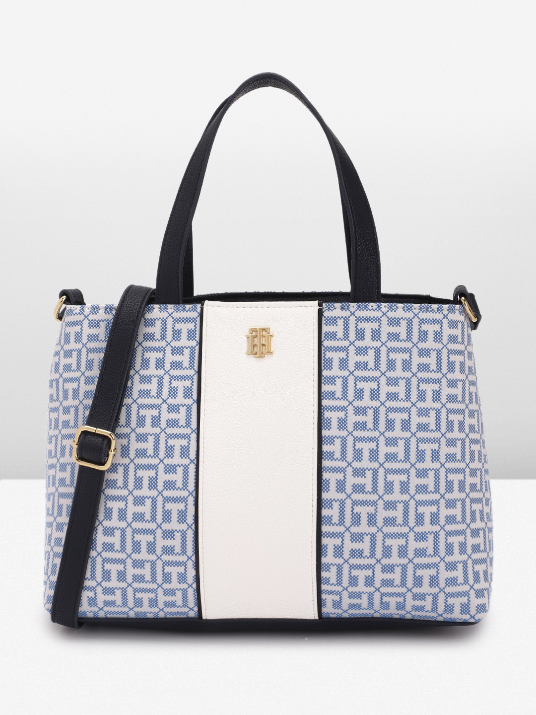 

Tommy Hilfiger Brand Logo Embroidered Structured Handheld Bag, Blue