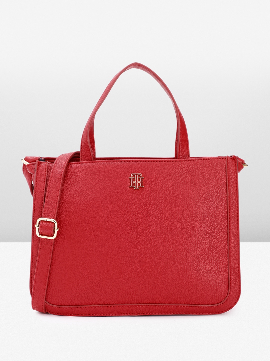 

Tommy Hilfiger Textured PU Structured Handheld Bag, Red