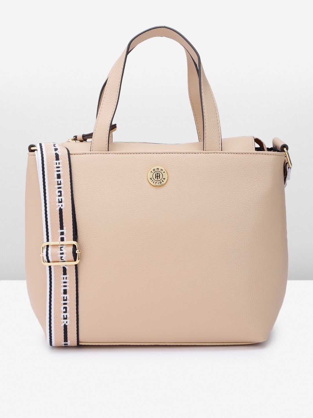 

Tommy Hilfiger Textured PU Structured Handheld Bag, Beige