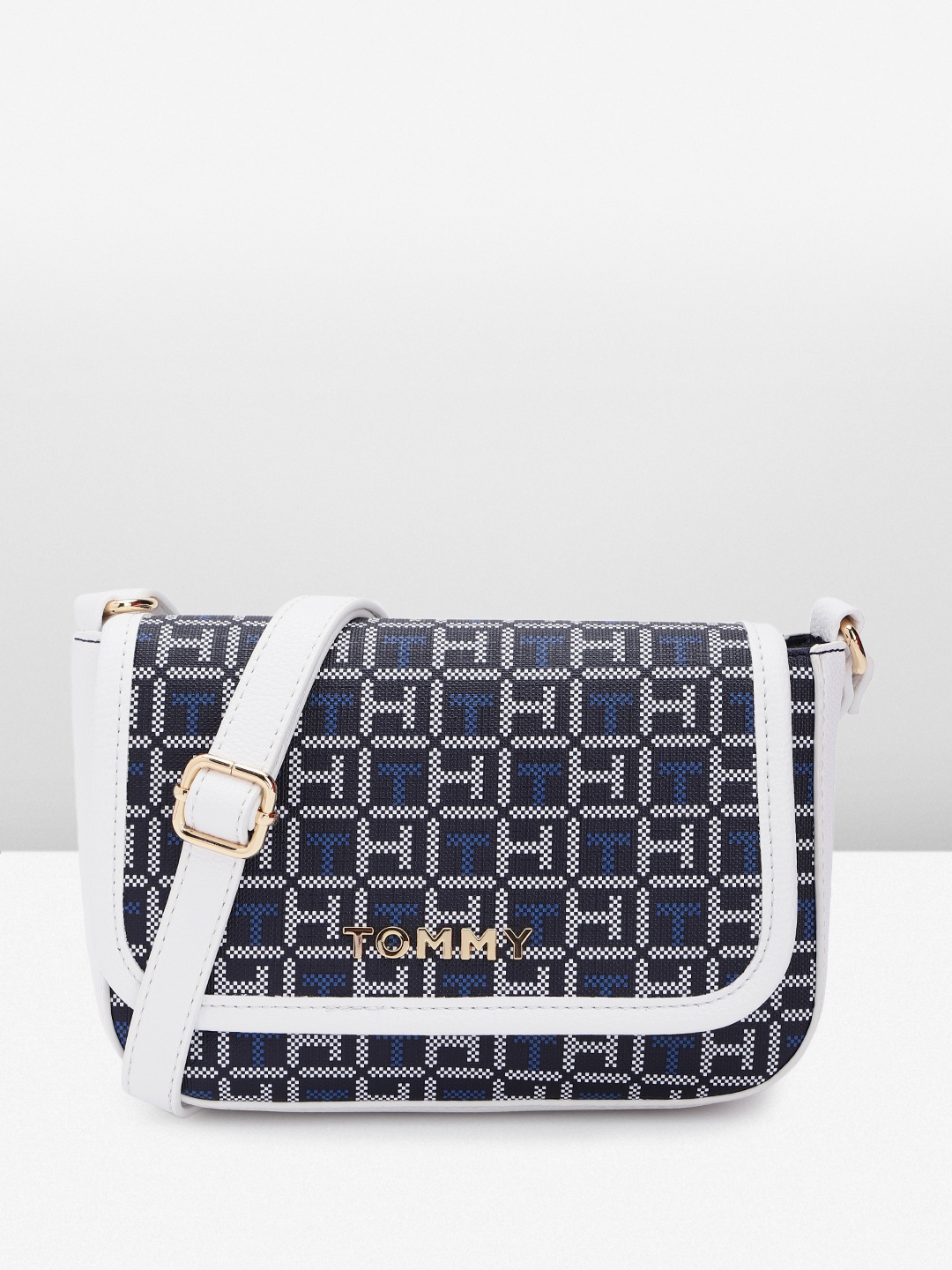

Tommy Hilfiger Brand Logo Textured Sling Bag, Blue