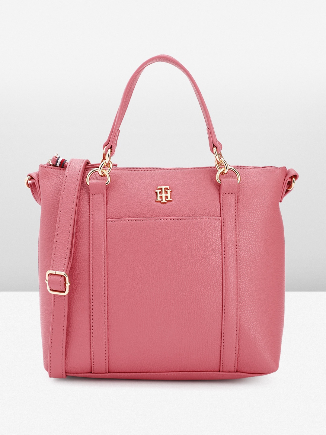 

Tommy Hilfiger Textured PU Structured Handheld Bag, Pink