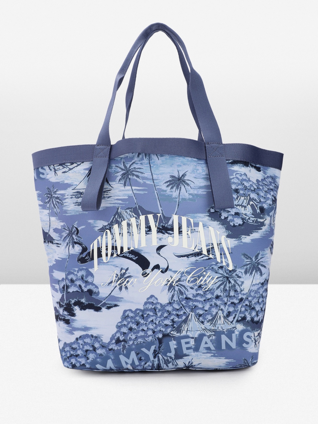 

Tommy Hilfiger Brand Logo Hawaiian Printed Structured Tote Bag, Blue