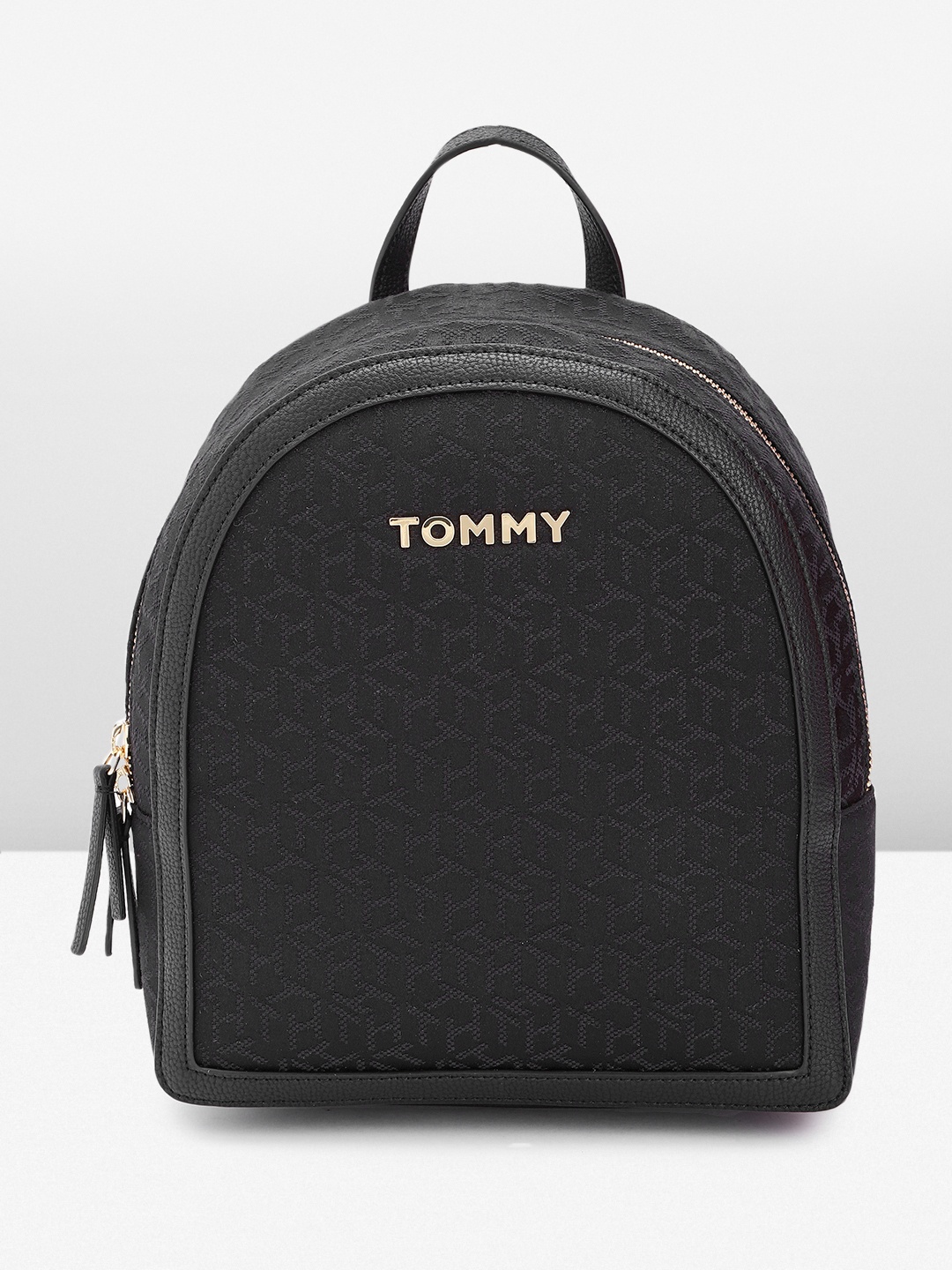 

Tommy Hilfiger Women Brand Logo Textured Small Sized Backpack, Black