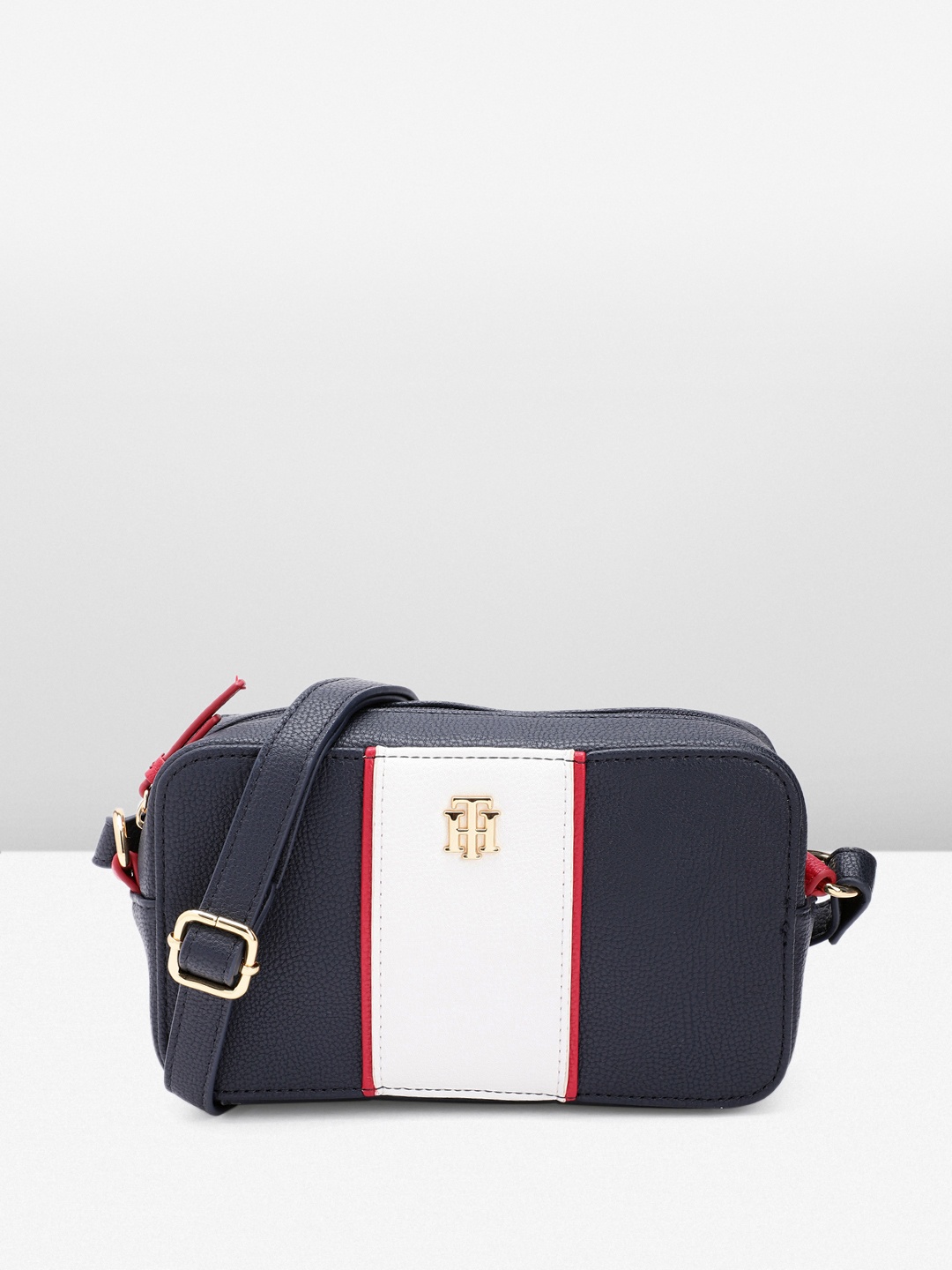 

Tommy Hilfiger Colourblocked Structured Sling Bag, Navy blue