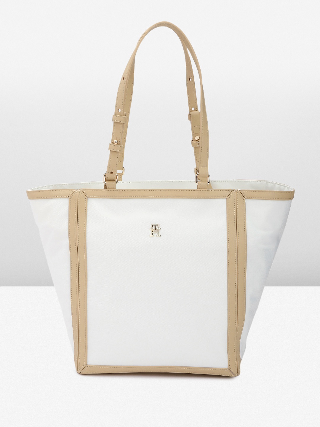 

Tommy Hilfiger Solid Oversized Structured Shoulder Bag With Contrast Taping Detail, White