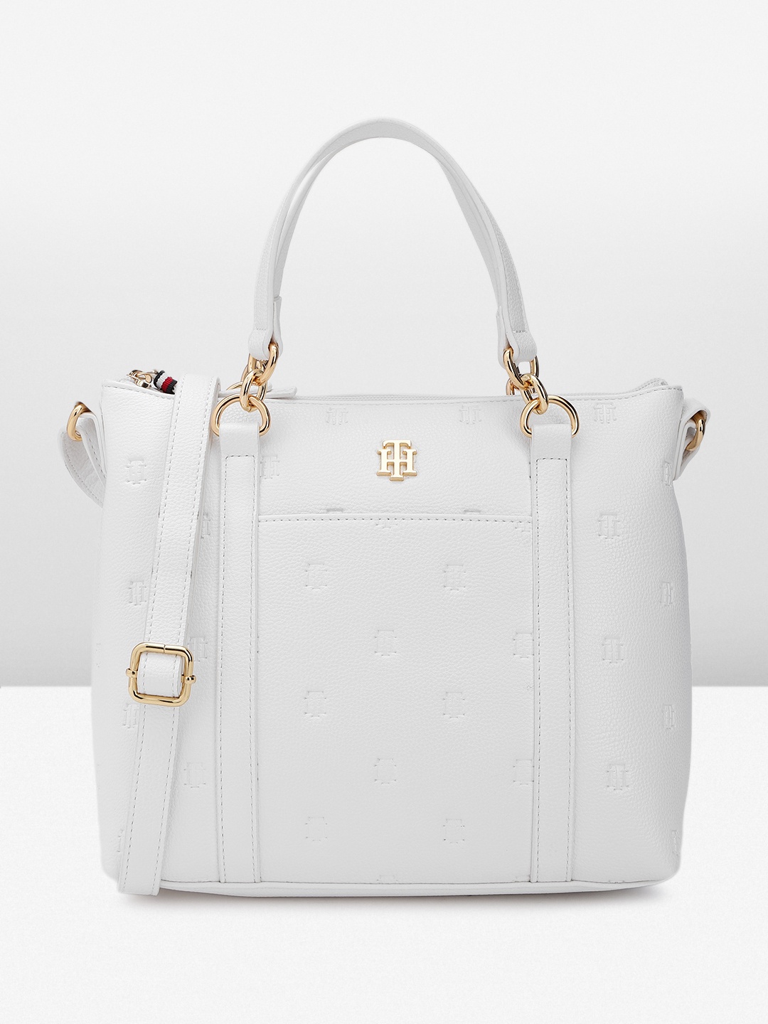 

Tommy Hilfiger Brand Logo Debossed PU Structured Handheld Bag, White