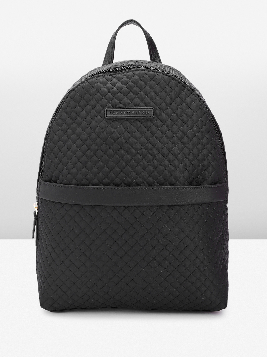 

Tommy Hilfiger Women Geometric Self Design Medium Sized Backpack With Quilted Detail, Black