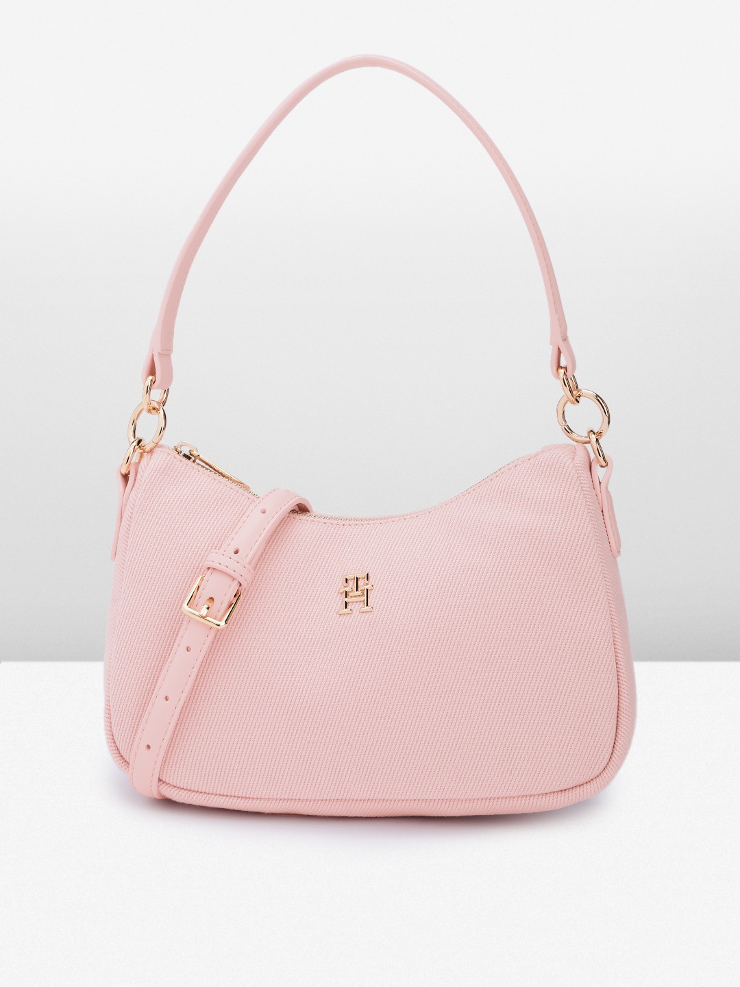 

Tommy Hilfiger Textured Canvas Baguette Style Shoulder Bag, Pink