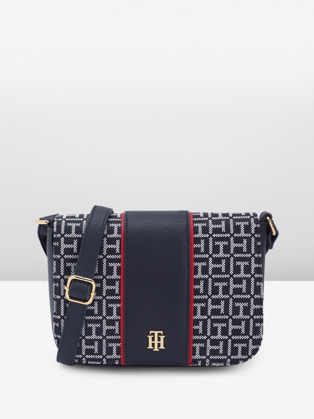 

Tommy Hilfiger Brand Logo Embroidered Structured Sling Bag, Navy blue
