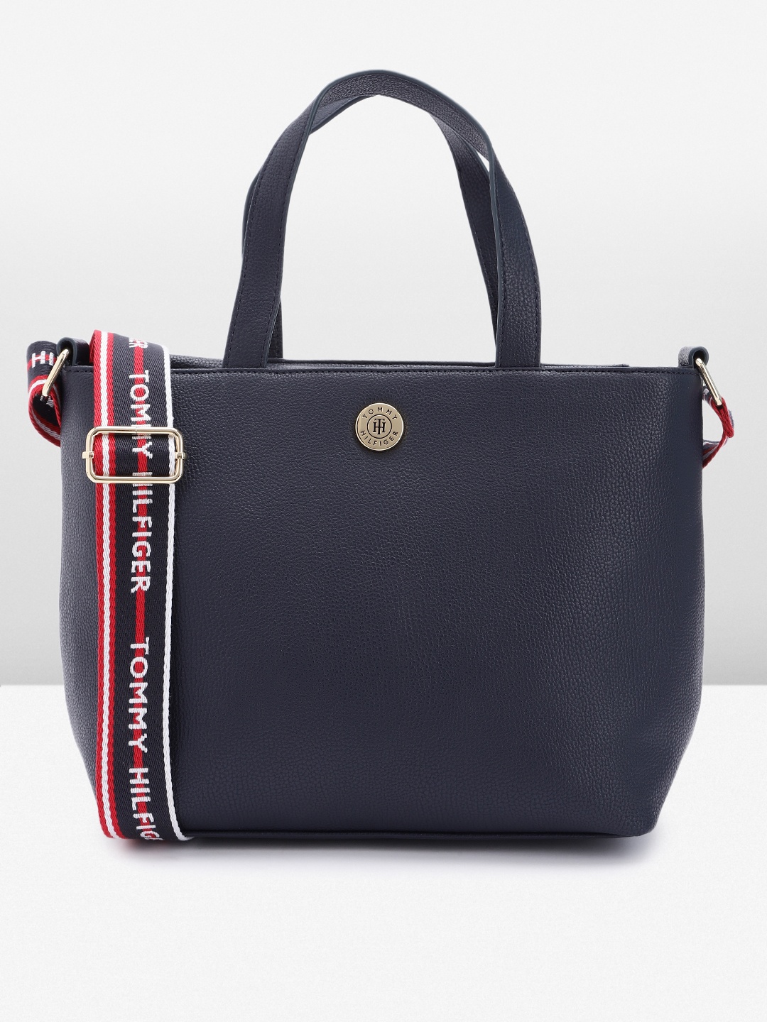 

Tommy Hilfiger Textured PU Structured Handheld Bag, Navy blue