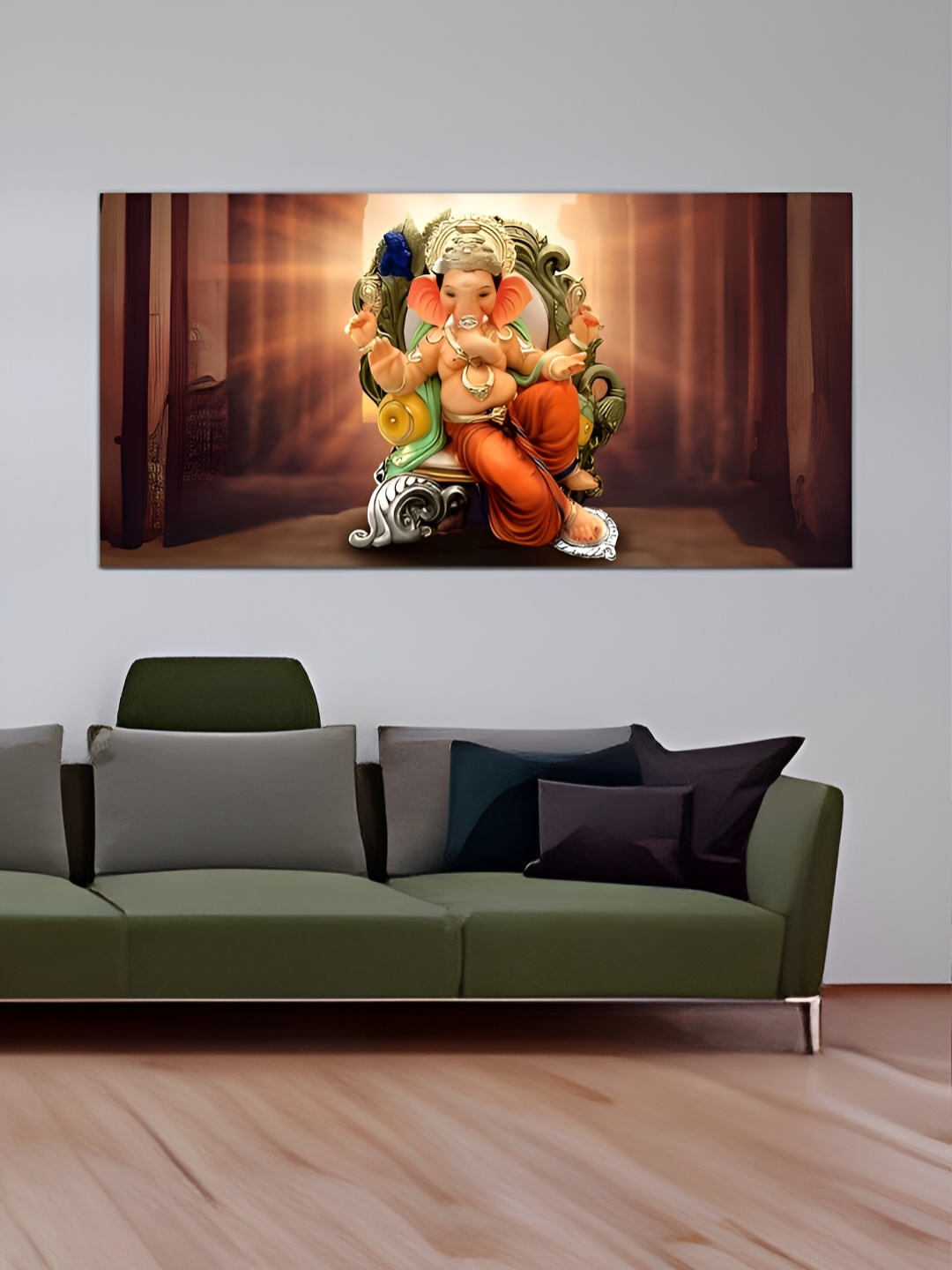 

MITHILA Handicrafts Orange & Coffee Brown Lord Ganesha Canvas Painting Wall Art