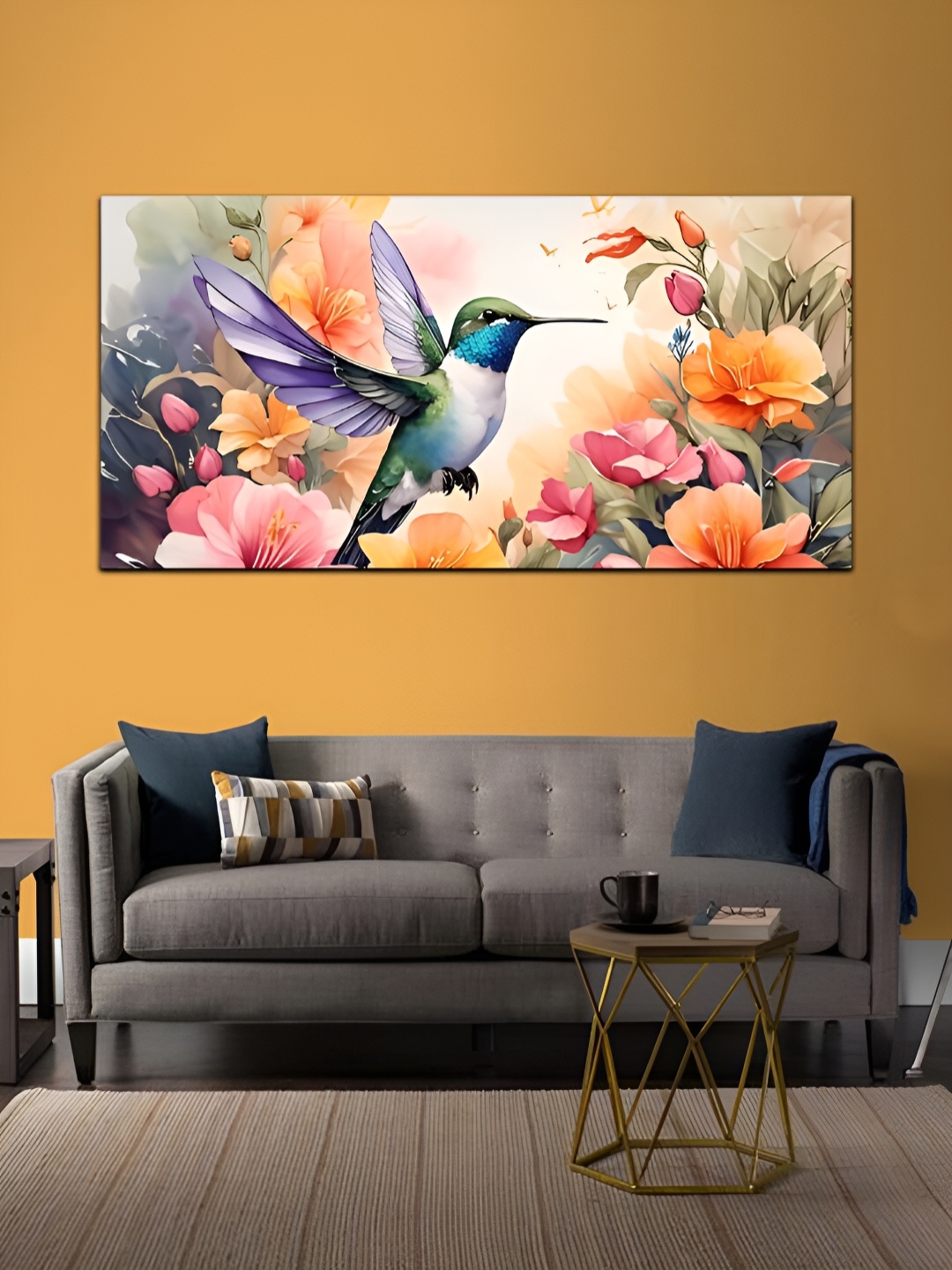 

MITHILA Handicrafts Orange & Grey Bird Canvas Painting Wall Art