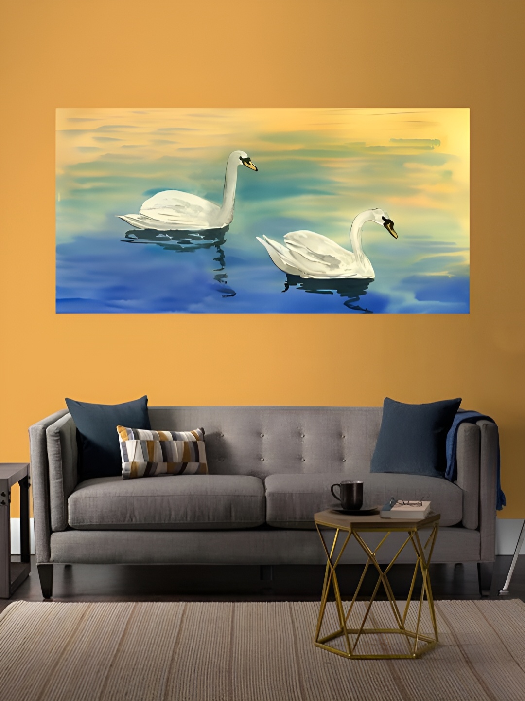 

MITHILA Handicrafts White & Yellow Duck Canvas Painting Wall Art