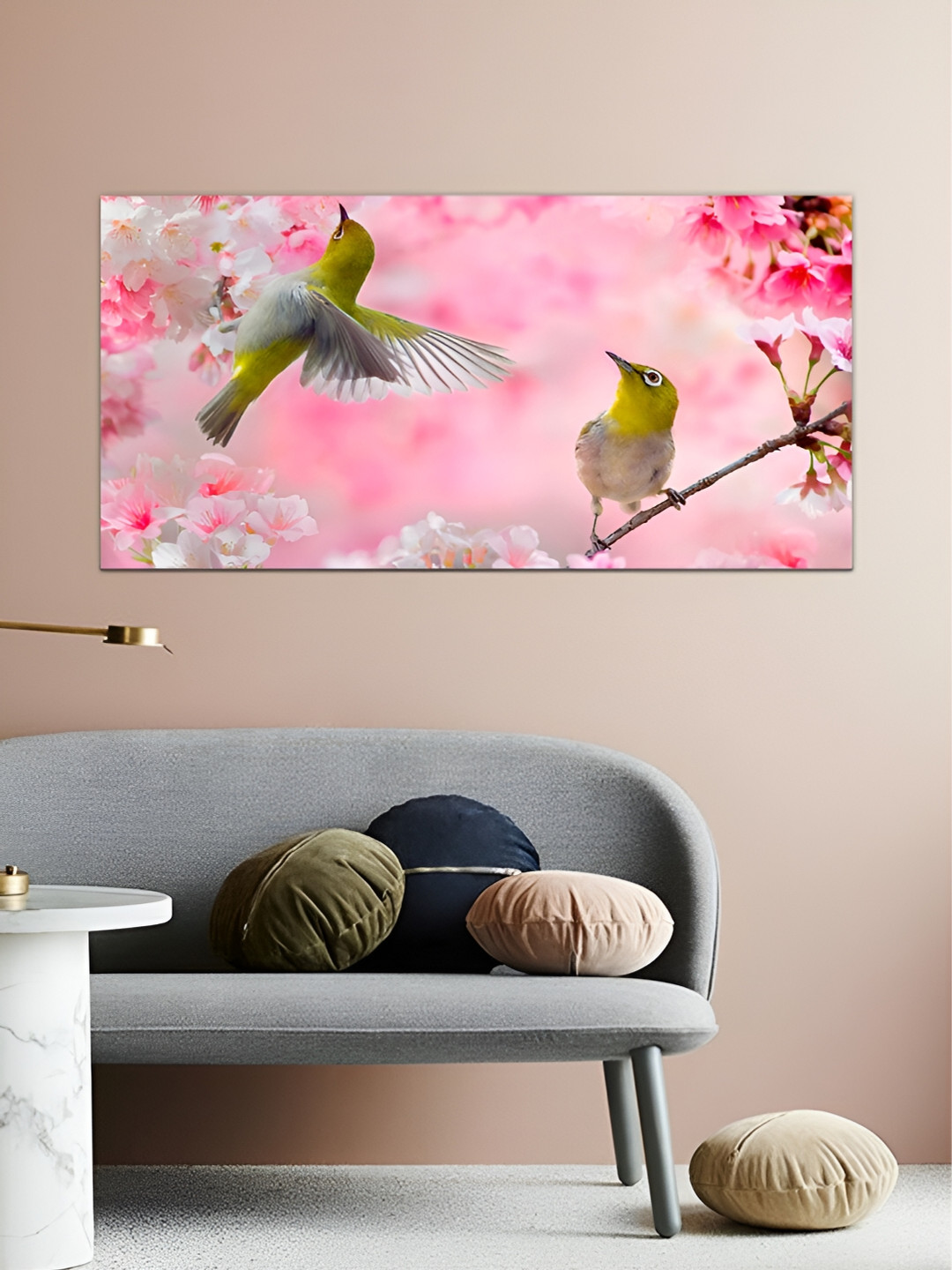 

MITHILA Handicrafts Blue & Pink Canvas Birds Wall Paintings, Brown
