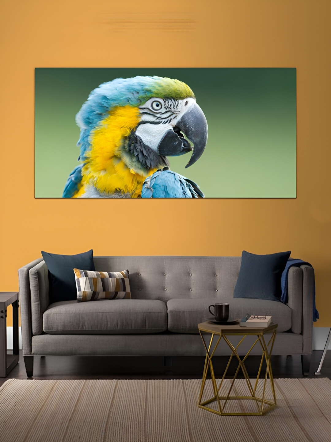 

MITHILA Handicrafts Green & Yellow Parrot Canvas Painting Wall Art