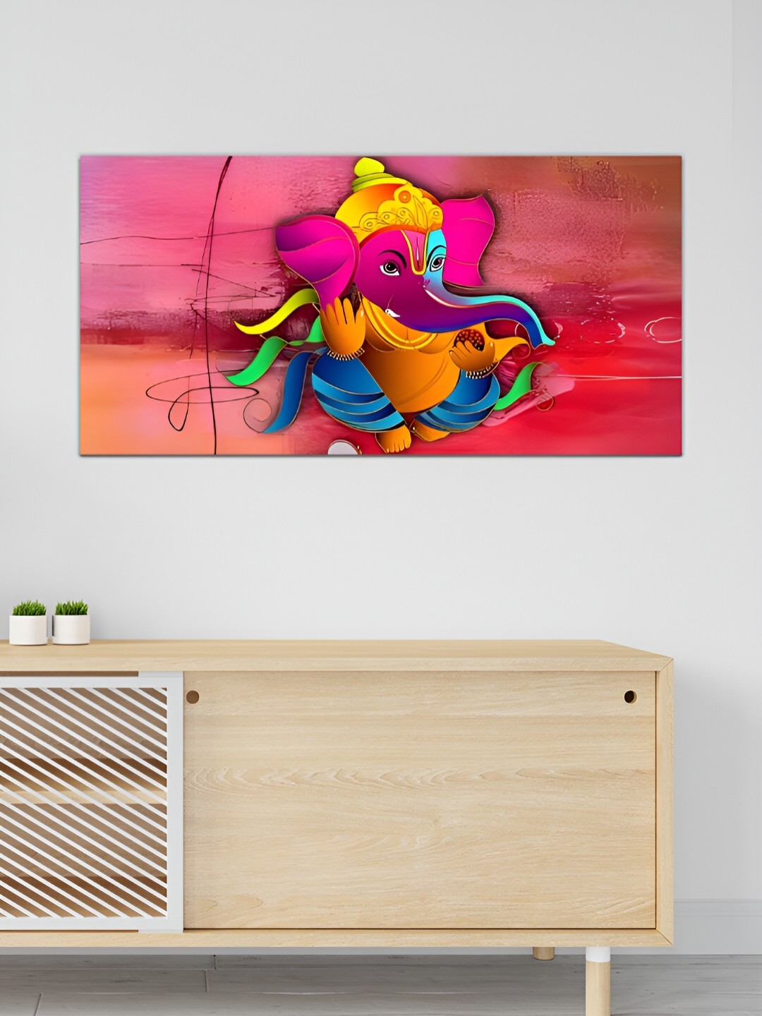

MITHILA Handicrafts Blue & Pink Canvas Load Ganesha Religious Wall Paintings, Yellow