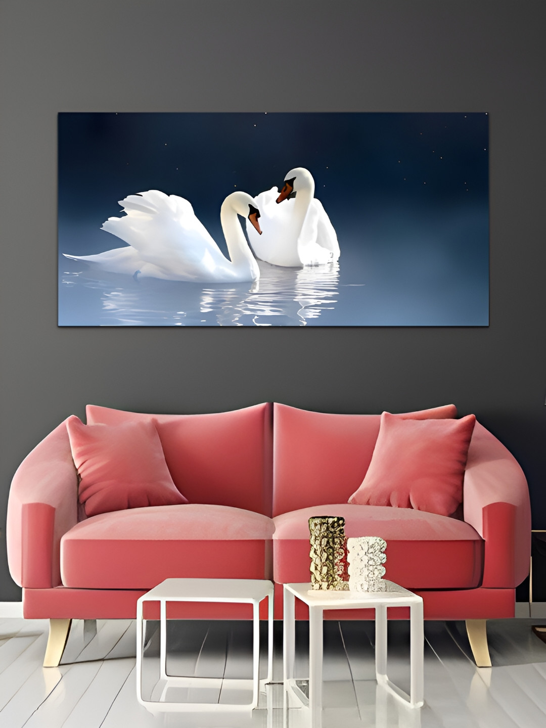 

MITHILA Handicrafts White & Blue Duck Canvas Painting Wall Art