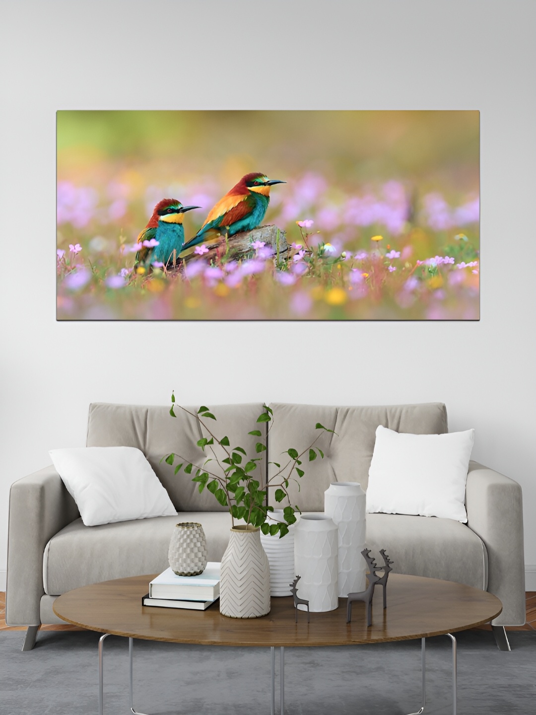 

MITHILA Handicrafts Green & Pink Birds Canvas Painting Wall Art