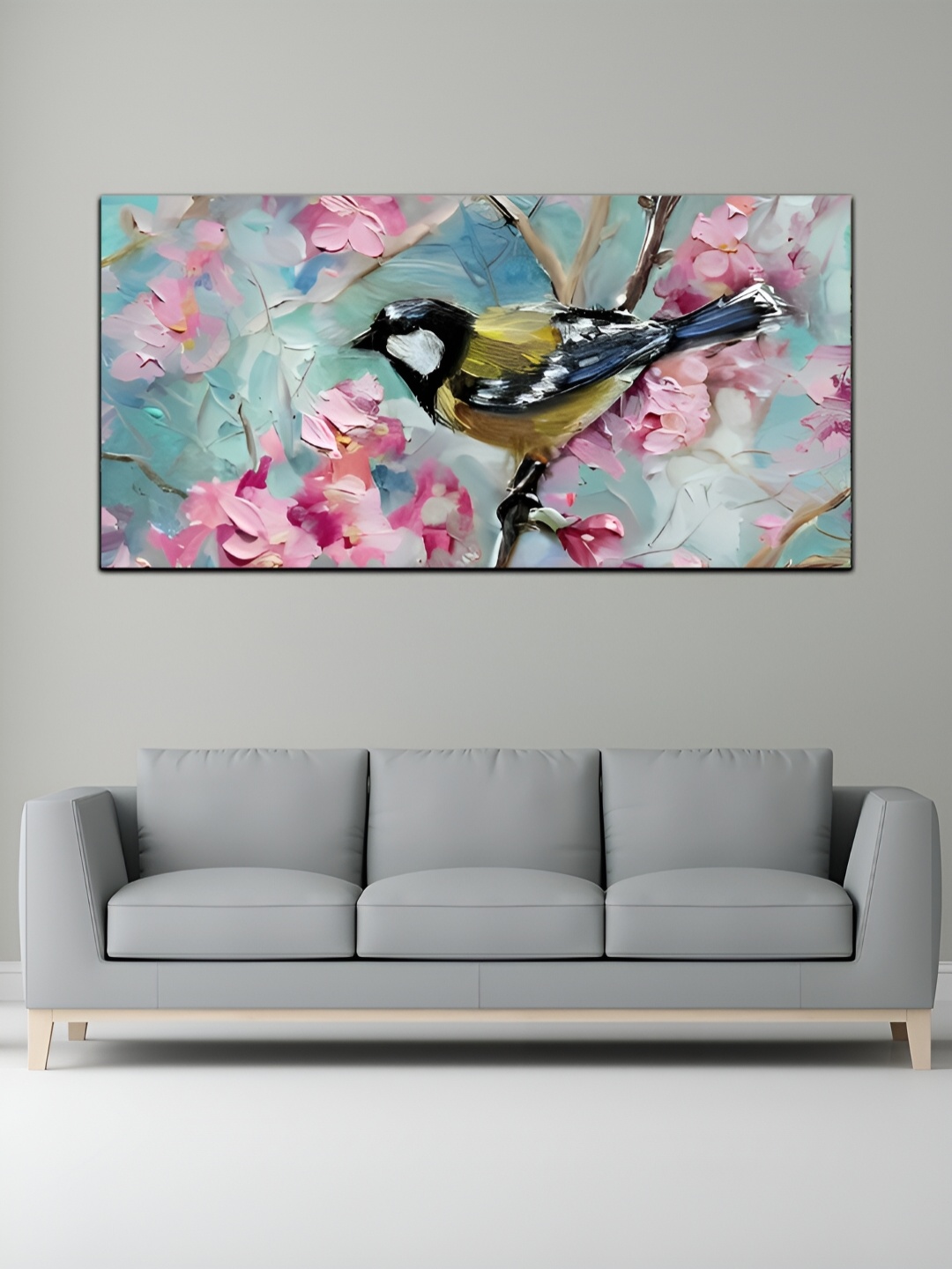 

MITHILA Handicrafts Pink & Yellow Bird Canvas Painting Wall Art