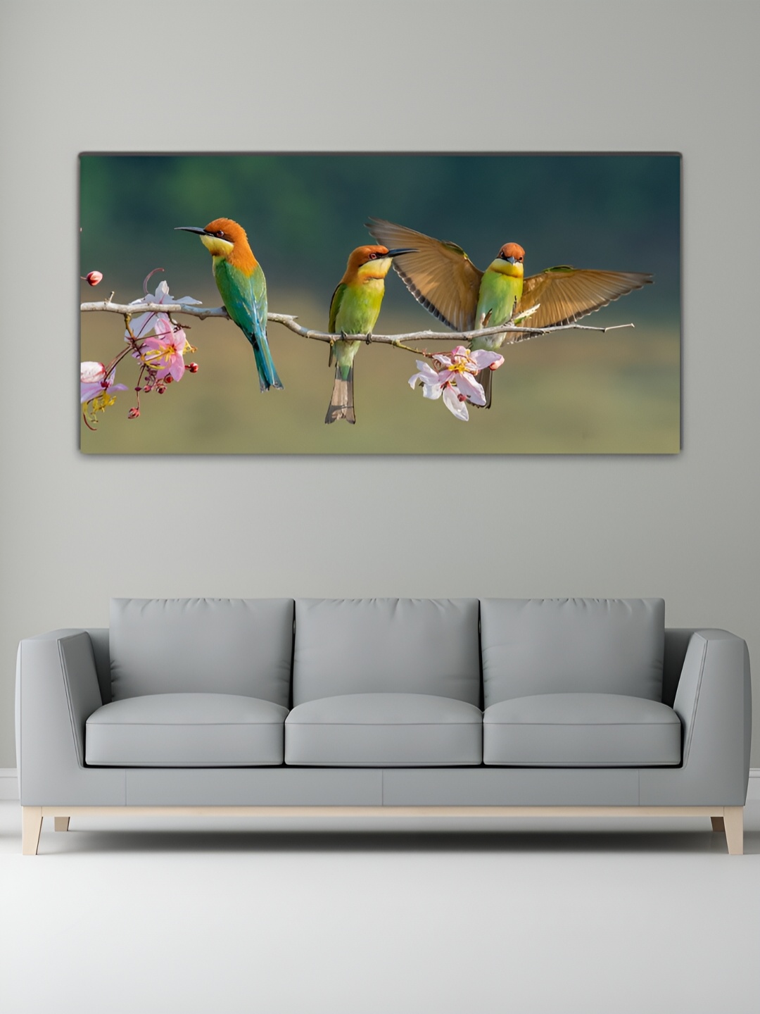 

MITHILA Handicrafts Green Canvas Birds and Animals Wall Painting