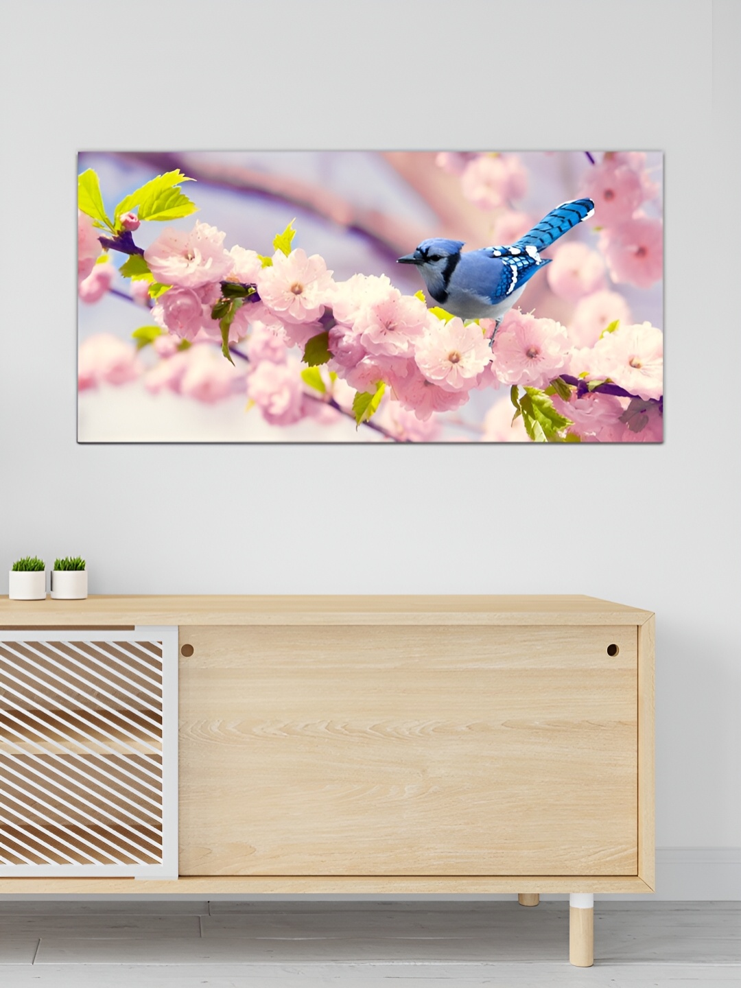 

MITHILA Handicrafts Blue & Pink Canvas Bird Wall Paintings