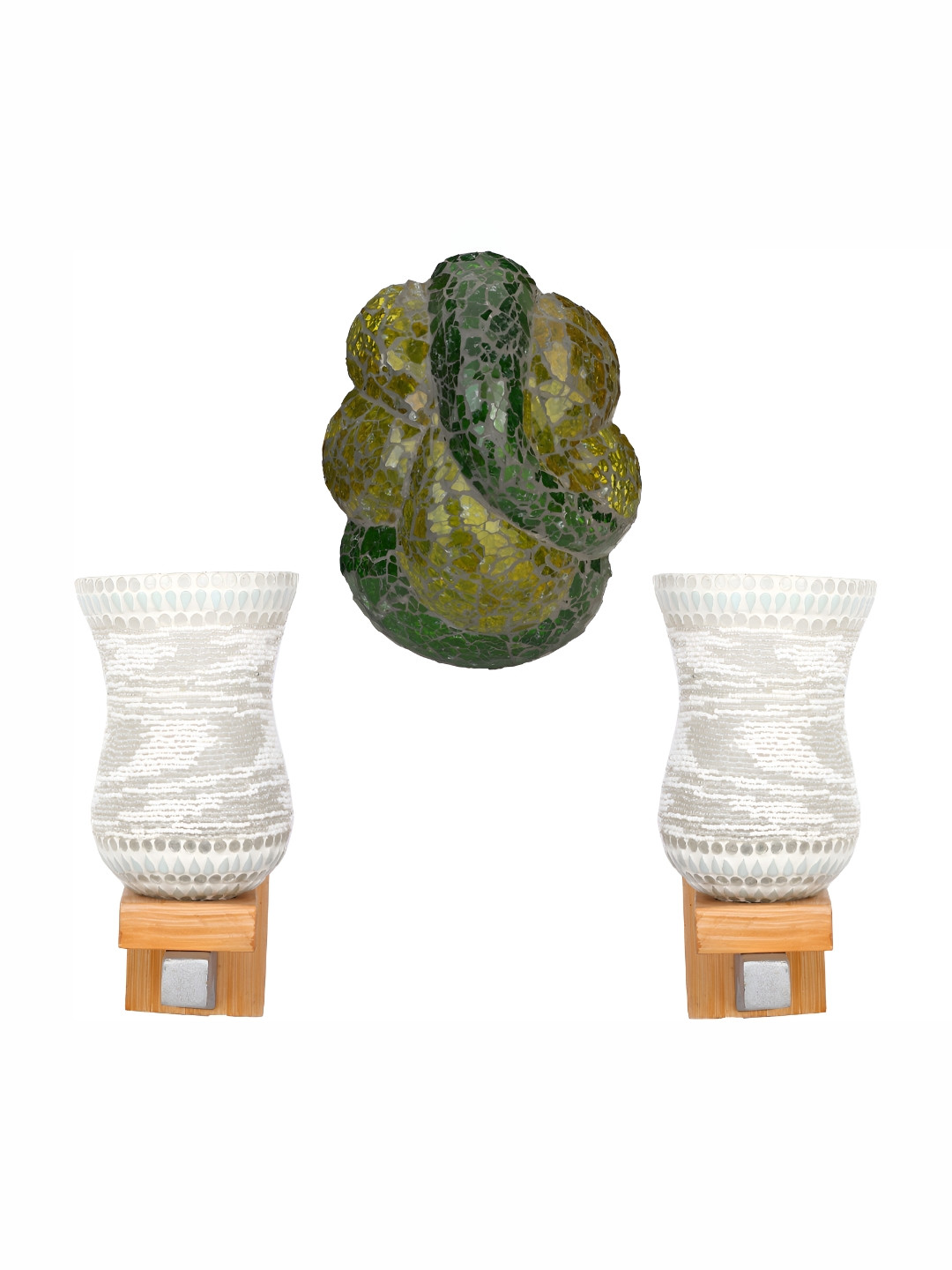

Afast White & Green 3 Pieces Textured Glass Wall Lamps