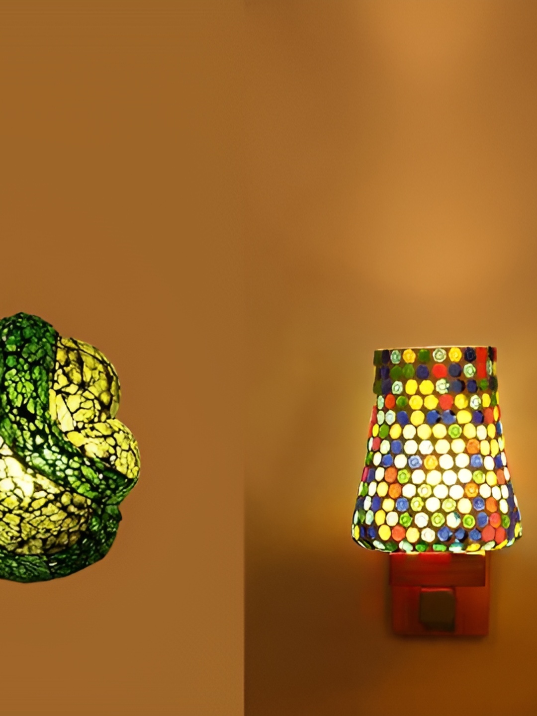 

Afast White & Green 3 Pieces Printed Glass Wall Lamps