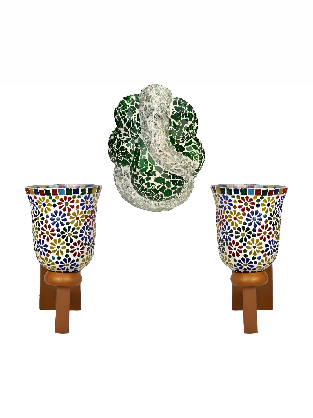 

Afast Green Blue 3 Pieces Mosaic Frustum Glass Wall Lamp