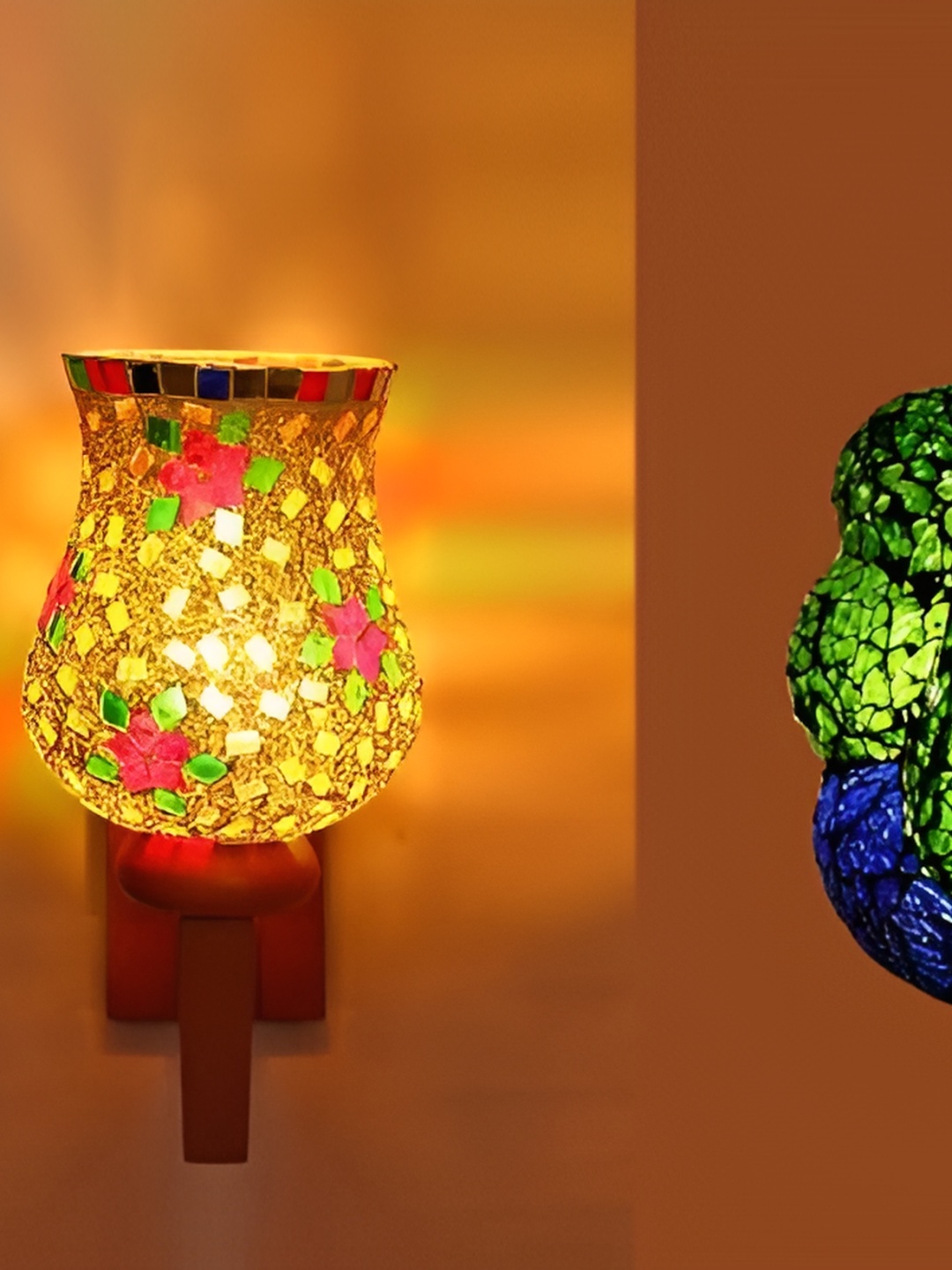 

Afast Green & Beige Textured Abstract Glass Wall Lamp Set