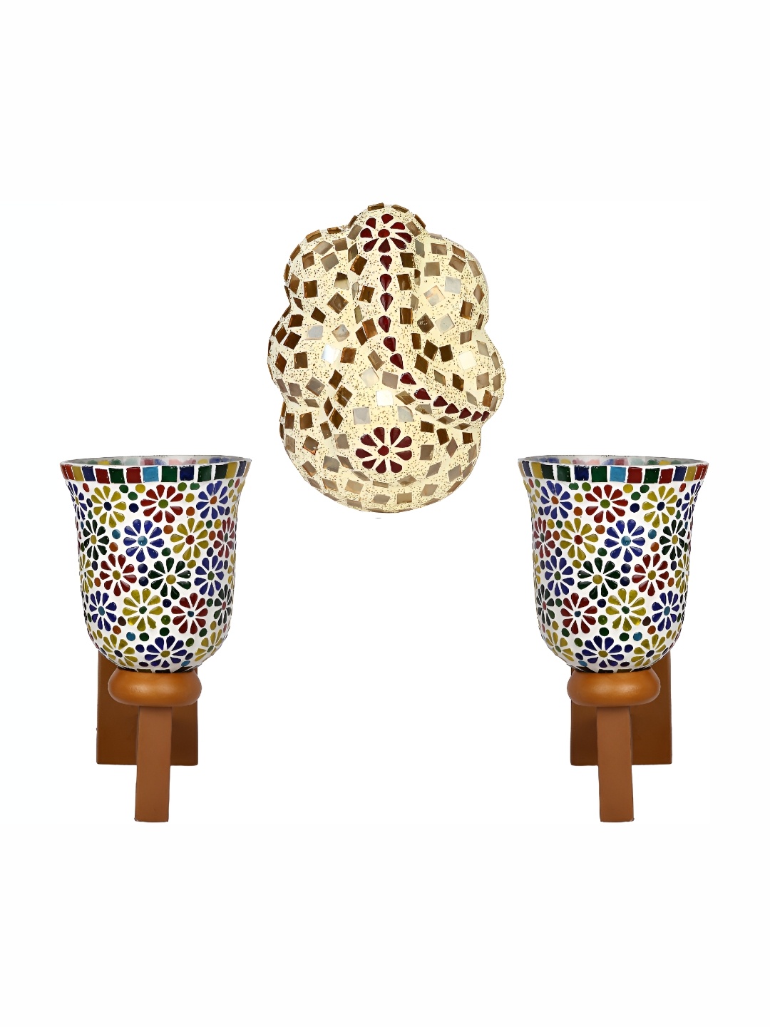 

Afast White & Blue 3 Pieces Textured Contemporary Glass Wall Lamps, Beige