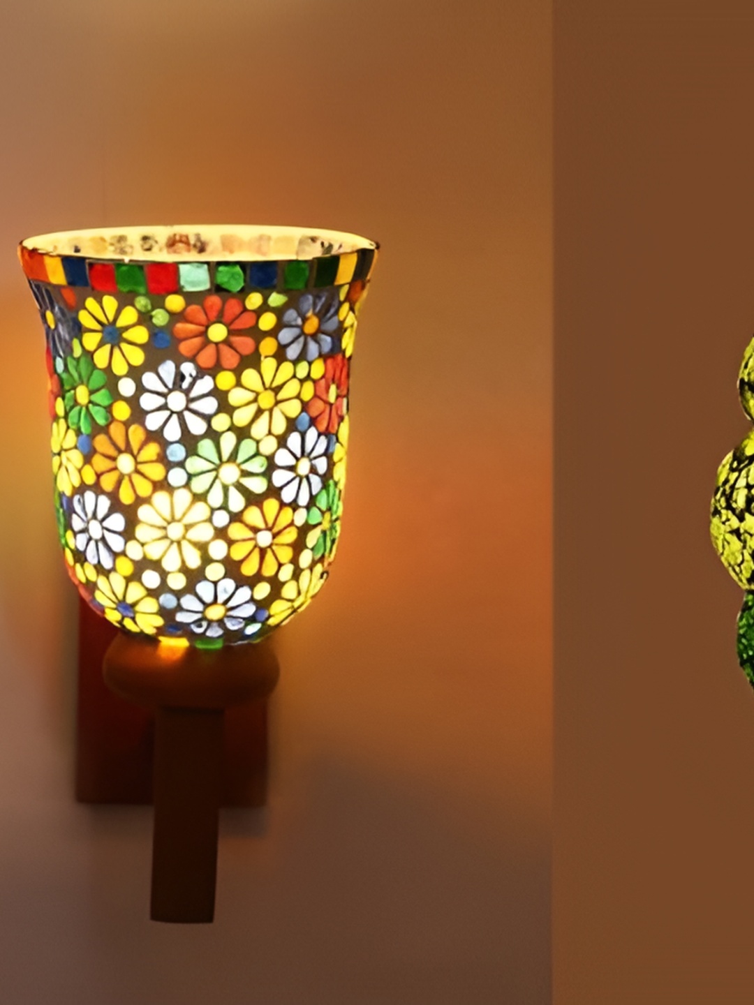 

Afast Brown & White 3 Pcs Printed Glass Wall Lamp