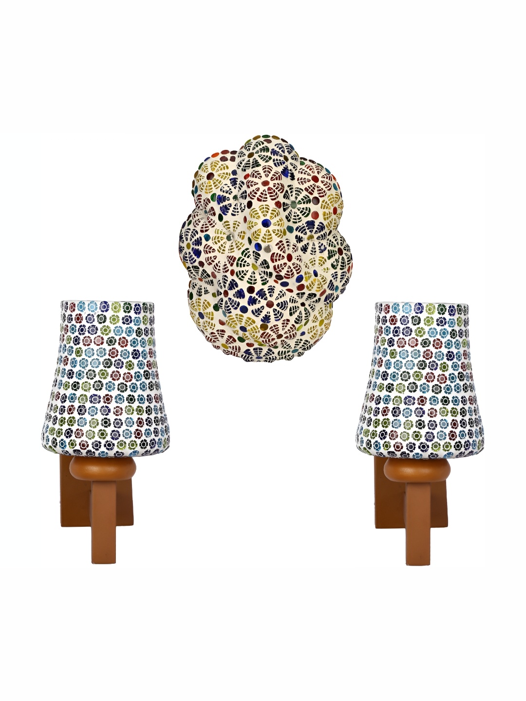 

Afast Beige & Blue 3 Pcs Printed Glass Wall Lamp