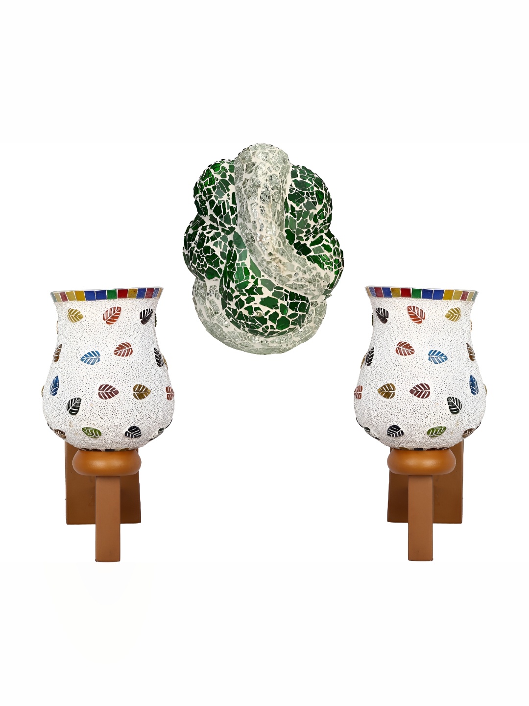 

Afast White & Green 3 Pieces Printed Abstract Shaped Wood Wall Lamp