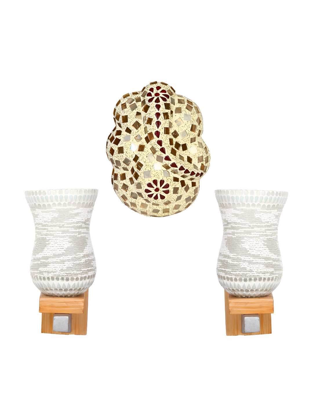 

Afast White & Beige 3 Pcs Printed Glass Wall Lamp