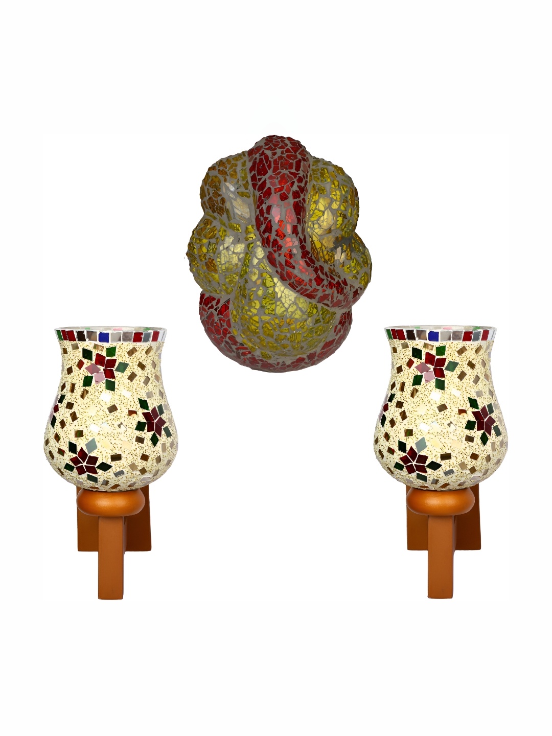 

Afast Beige & Maroon 2 Pieces Textured Cylinder Glass Wall Lamp