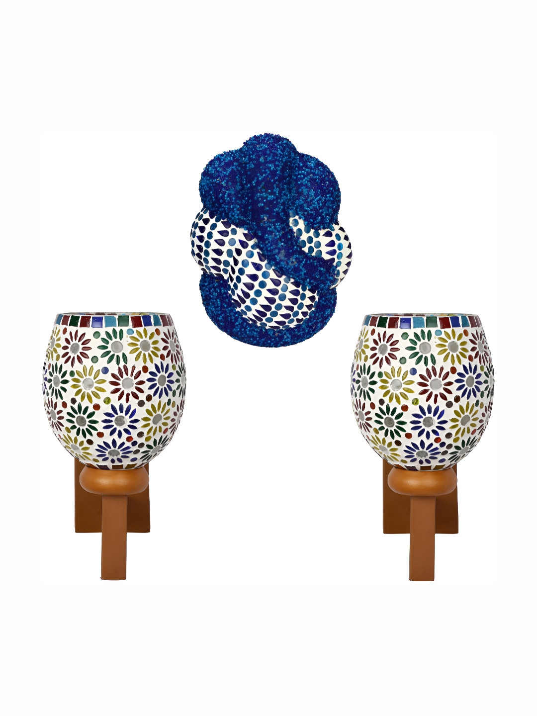 

Afast Blue White 3 Pieces Mosaic Abstract Glass Wall Lamp