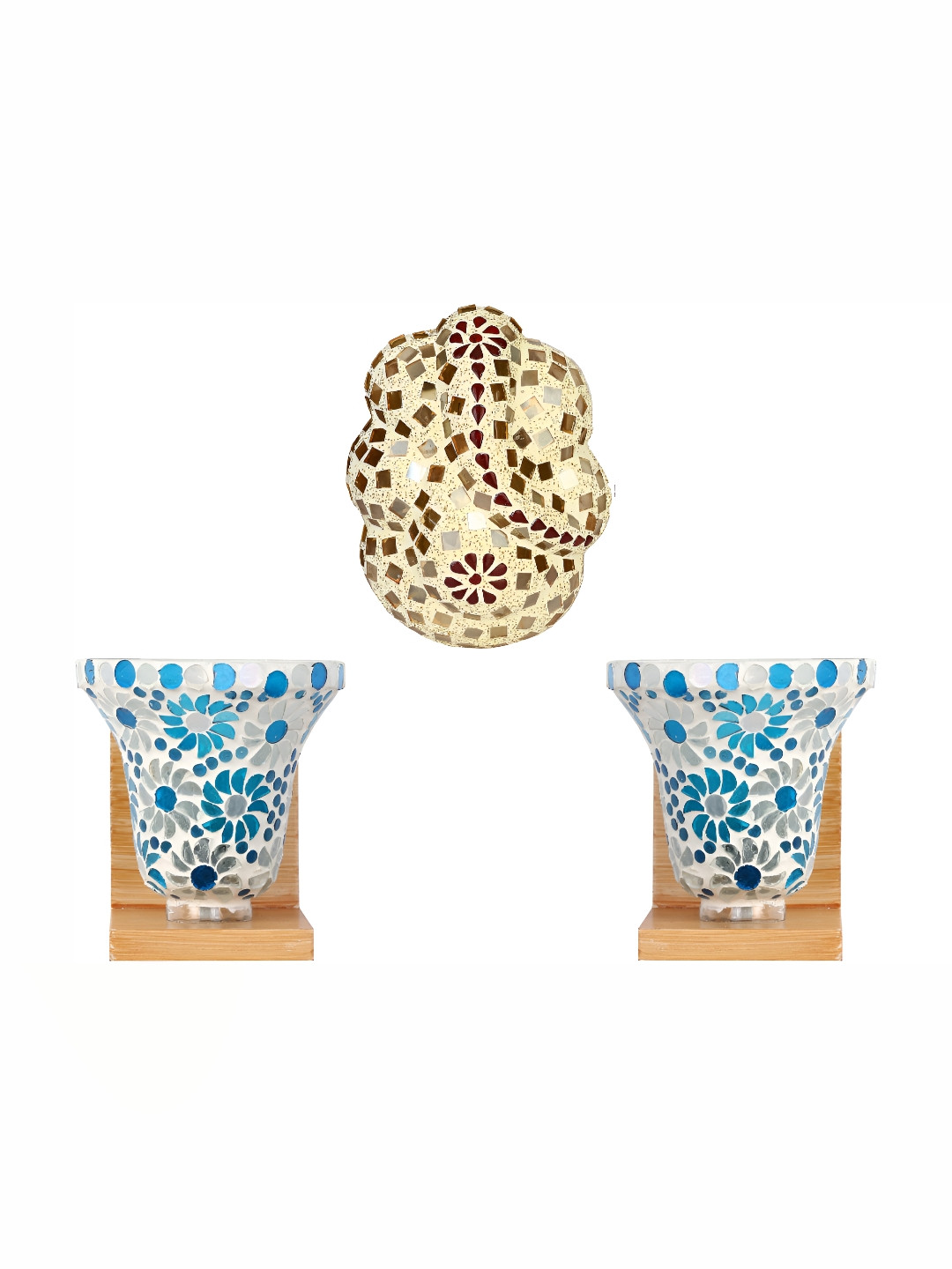 

Afast Beige & Blue 3 Pcs Printed Glass Wall Lamp