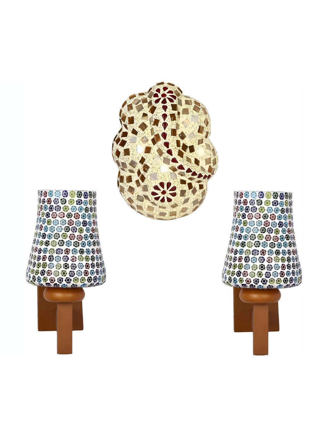 

Afast White & Yellow 3 Pieces Glass 2 Wall Lamp & 1 Table Lamp